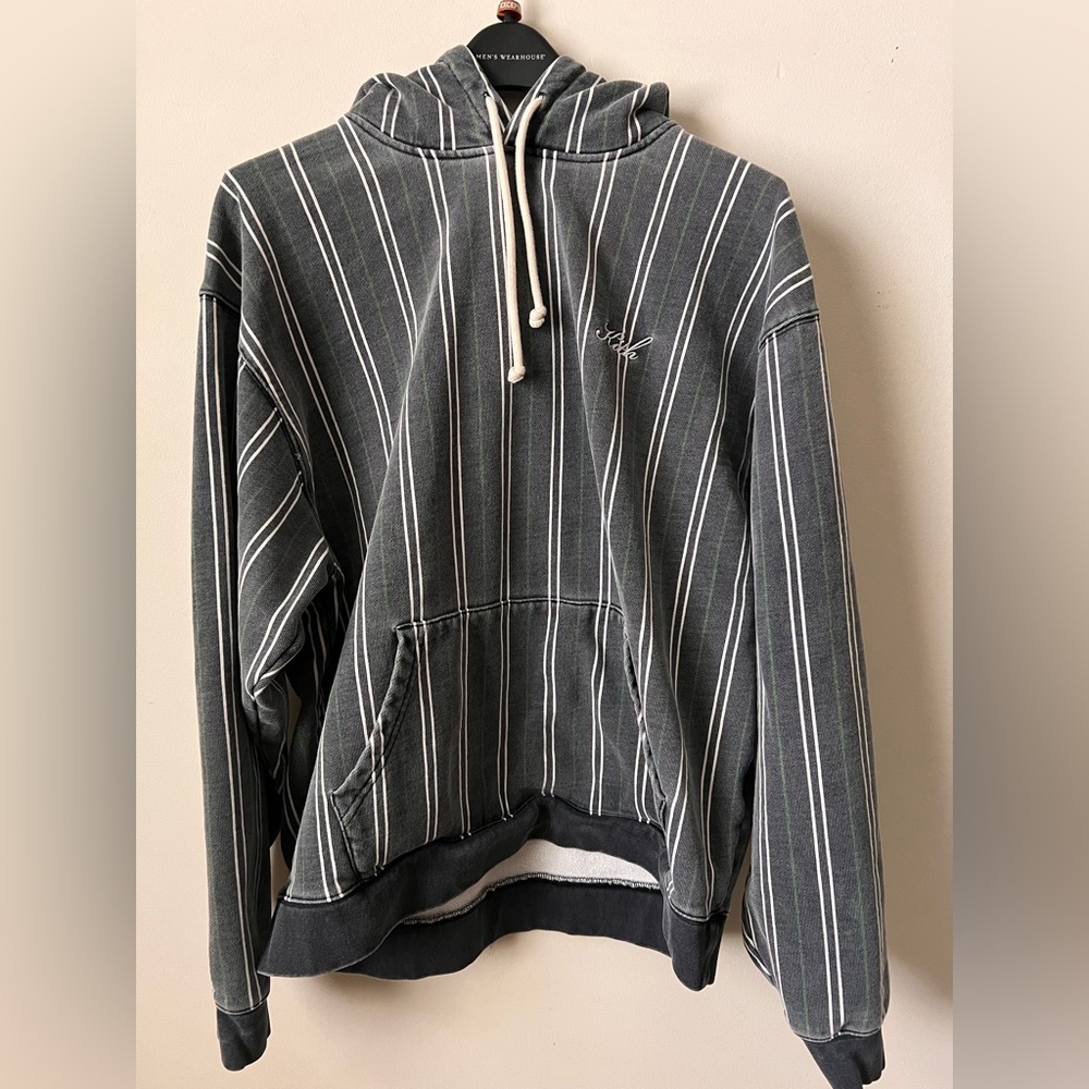 Kith Gray and White Striped Drawstring Hoodie